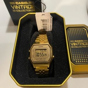 Women's Digital Vintage Gold-Tone Stainless Steel Bracelet Watch